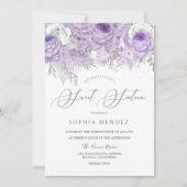 Lavender Paarse Sparkle Floral Sweet 16 Party Kaart (Voorkant)