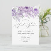 Lavender Paarse Sparkle Floral Sweet 16 Party Kaart (Staand voorkant)