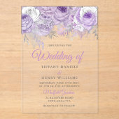 Lavender Paarse Sparkle Floral Wedding Invite Acryl Uitnodigingen (Voorkant)