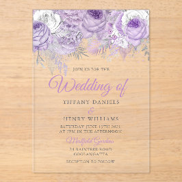 Lavender Paarse Sparkle Floral Wedding Invite Acryl Uitnodigingen