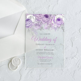 Lavender Paarse Sparkle Floral Wedding Invite Acryl Uitnodigingen
