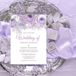Lavender Paarse Sparkle Floral Wedding Invite Kaart