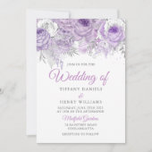 Lavender Paarse Sparkle Floral Wedding Invite Kaart (Voorkant)