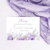 Lavender Paarse Sparkle Floral Wedding Matching RSVP Kaartje