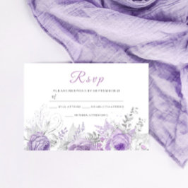 Lavender Paarse Sparkle Floral Wedding Matching RSVP Kaartje