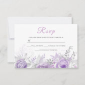 Lavender Paarse Sparkle Floral Wedding Matching RSVP Kaartje (Voorkant)