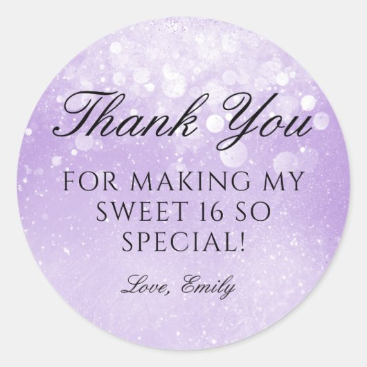 Lavender Paarse Sparkle Sweet 16 Dank je wel Ronde Sticker (Voorkant)