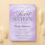 Lavender Paarse Sparkle Sweet 16 Kaart<br><div class="desc">Deze moderne lavender paarse liefste 16-uitnodiging bevat een trendy sparkle-achtergrondverlichting en elegante scriptlettertypen. Een glamoureuze uitnodiging die u zelf kunt bewerken met de online tools voor sjabloon.</div>