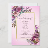 Lavender paarse stoffige roze rozen sjabloon bruil kaart (Voorkant)