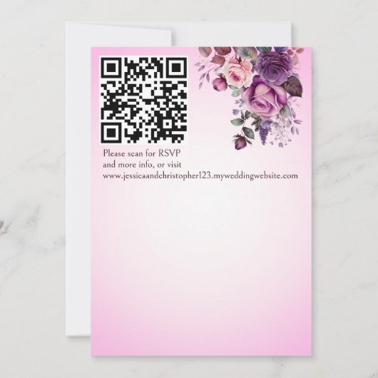Lavender paarse stoffige roze rozen sjabloon bruil kaart (Achterkant)