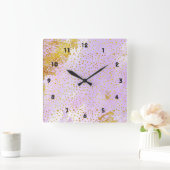 Lavender paarse waterverf en goudfolie confetti vierkante klok (Huis)
