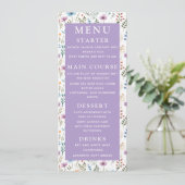 Lavender Paarse Waterverf Floral Elegant Wedding Menu (Staand voorkant)