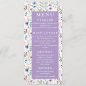 Lavender Paarse Waterverf Floral Elegant Wedding Menu (Voorkant / Achterkant)