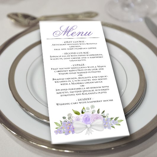Lavender Paarse Waterverf Floral Elegant Wedding Menu