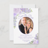 Lavender Paarse Waterverf Floral & Photo Wedding Save The Date (Voorkant)