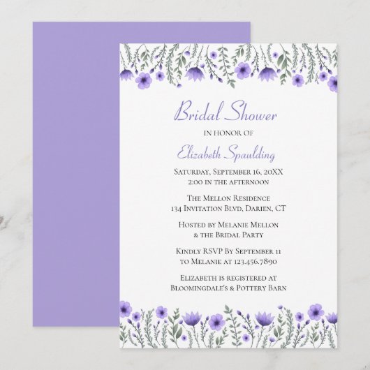 Lavender Paarse Waterverf Floral Vrijgezellenfeest Kaart (Voorkant / Achterkant)