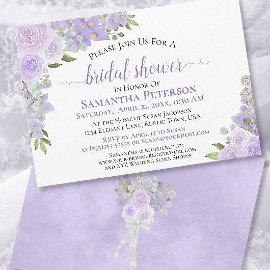 Lavender Paarse Waterverf Floral Vrijgezellenfeest Kaart