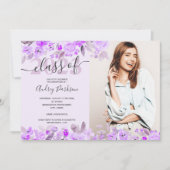 Lavender paarse waterverf foto afstuderen kaart (Voorkant)