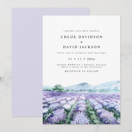 Lavender Paarse Waterverf Greenery Rustic Wedding Kaart (Voorkant / Achterkant)