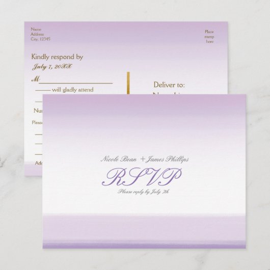 Lavender Paarse Waterverf RSVP Wedding Briefkaart (Voorkant / Achterkant)