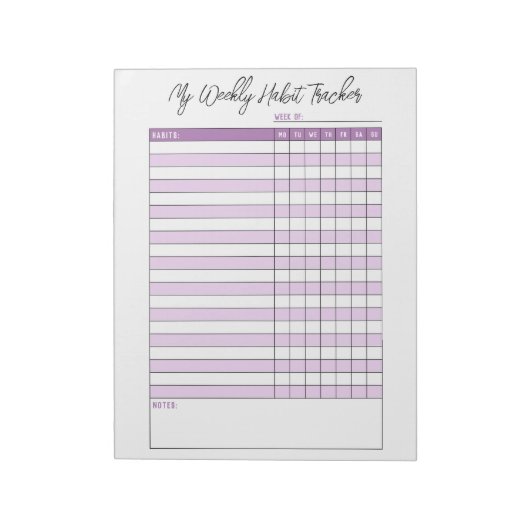 Lavender Paarse Weekly Habit Tracker Notitieblok (Linkerzijde)