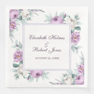 Lavender Paarse White Peonies Wedding Napkins Servet