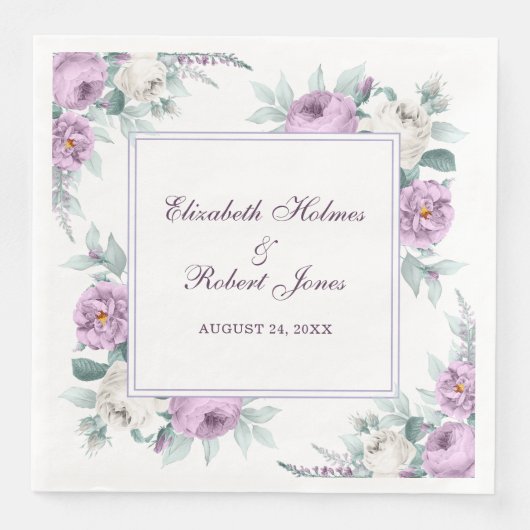 Lavender Paarse White Peonies Wedding Napkins Servet (Voorkant)