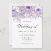 Lavender Paarse White Silver Flower Wedding Invite Kaart (Voorkant)