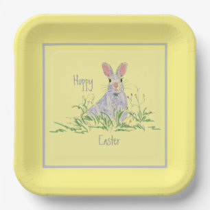 Lavender Paasbunny Yellow Background Square Pa Papieren Bordje