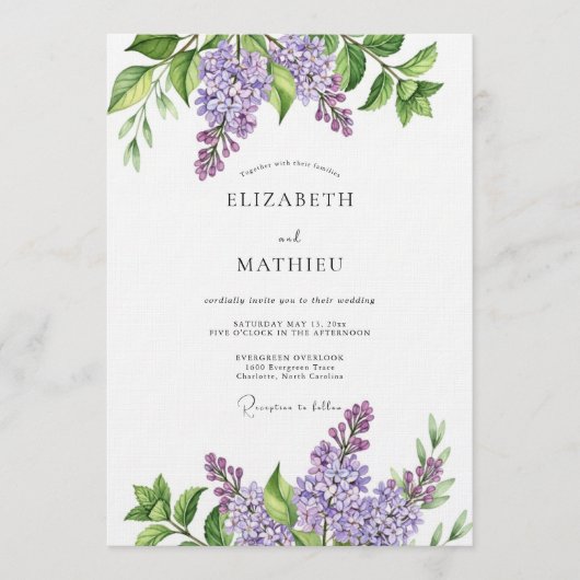 Lavender Painterly Botanical Wedding Kaart (Voorkant)