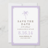 Lavender Palm Tree Wedding Save the Date (Voorkant)