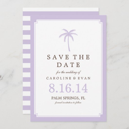 Lavender Palm Tree Wedding Save the Date (Voorkant / Achterkant)