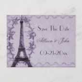 Lavender Paris Grunge Save the Date Briefkaart (Voorkant)