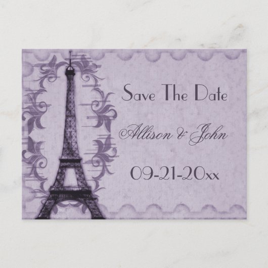 Lavender Paris Grunge Save the Date Briefkaart (Voorkant)