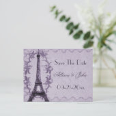 Lavender Paris Grunge Save the Date Briefkaart (Staand voorkant)