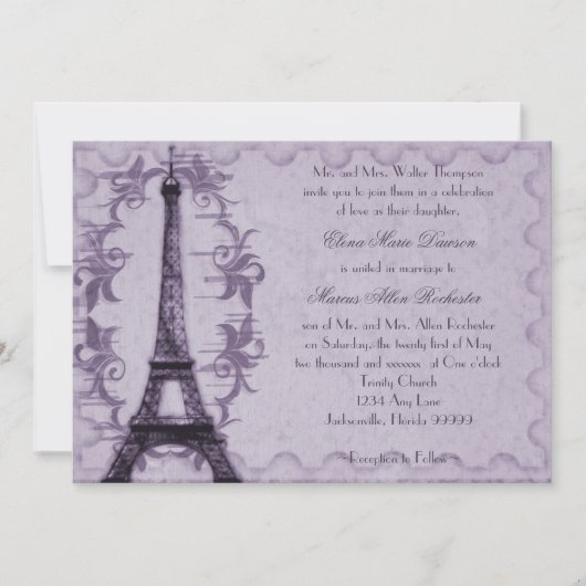 Lavender Paris Grunge Wedding Invitation Kaart (Voorkant)
