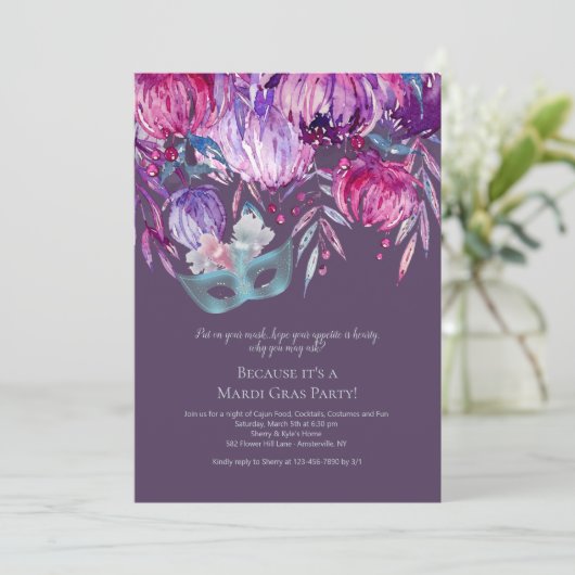 Lavender Passion Mardi Gras Party Uitnodiging (Staand voorkant)
