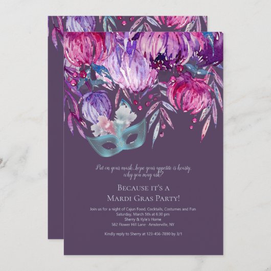 Lavender Passion Mardi Gras Party Uitnodiging (Voorkant / Achterkant)