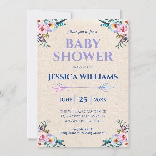 Lavender Pastel Boho Floral Baby shower Kaart (Voorkant)