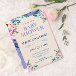 Lavender Pastel Boho Floral Baby shower Kaart