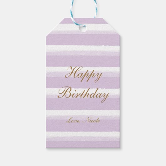 Lavender Pastel Paarse Waterverf Stripes Cadeaus L Cadeaulabel (Voorkant)