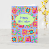Lavender Patchwork Quilt Block Art Happy Birthday Kaart (Gele Bloem)