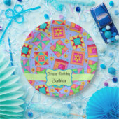 Lavender Patchwork Quilt Block Name Happy Birthday Papieren Bordje (Feest)