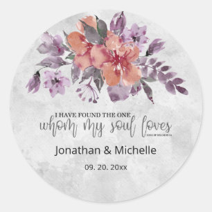 Lavender Peach Silver Floral Verse Wedding Ronde Sticker