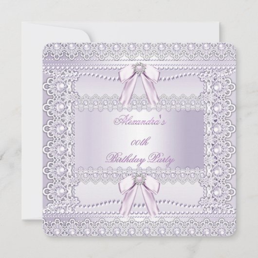  lavender Pearls Lace Bow Birthday Party Kaart (Voorkant)