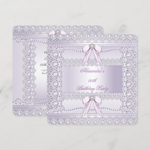 lavender Pearls Lace Bow Birthday Party Kaart