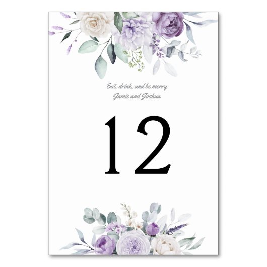 Lavender Peonies and Roses Wedding Table Number Kaart (Voorkant)