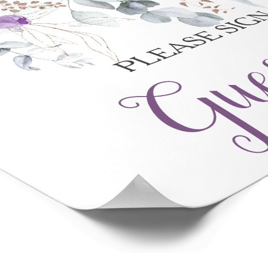 Lavender Peonies White Roses Sign Our Guest Book Poster (Hoek)