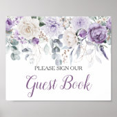 Lavender Peonies White Roses Sign Our Guest Book Poster (Voorkant)