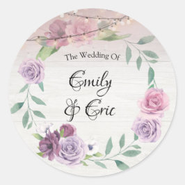 Lavender Peony Wood String of Lights Wedding Ronde Sticker